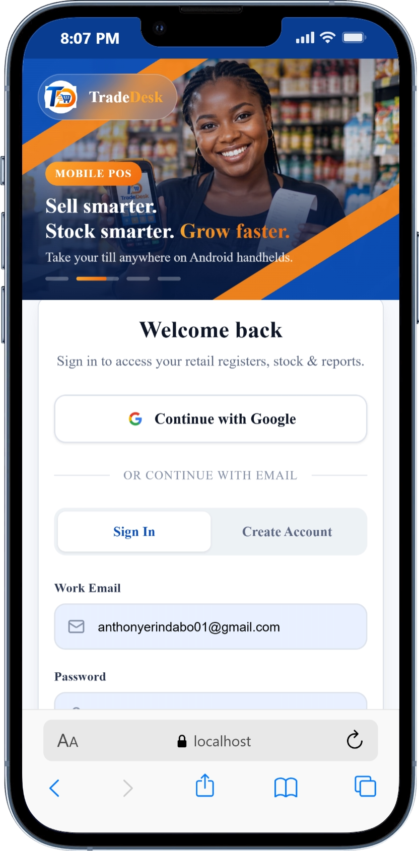 TradeDesk POS Mobile Cashier Interface